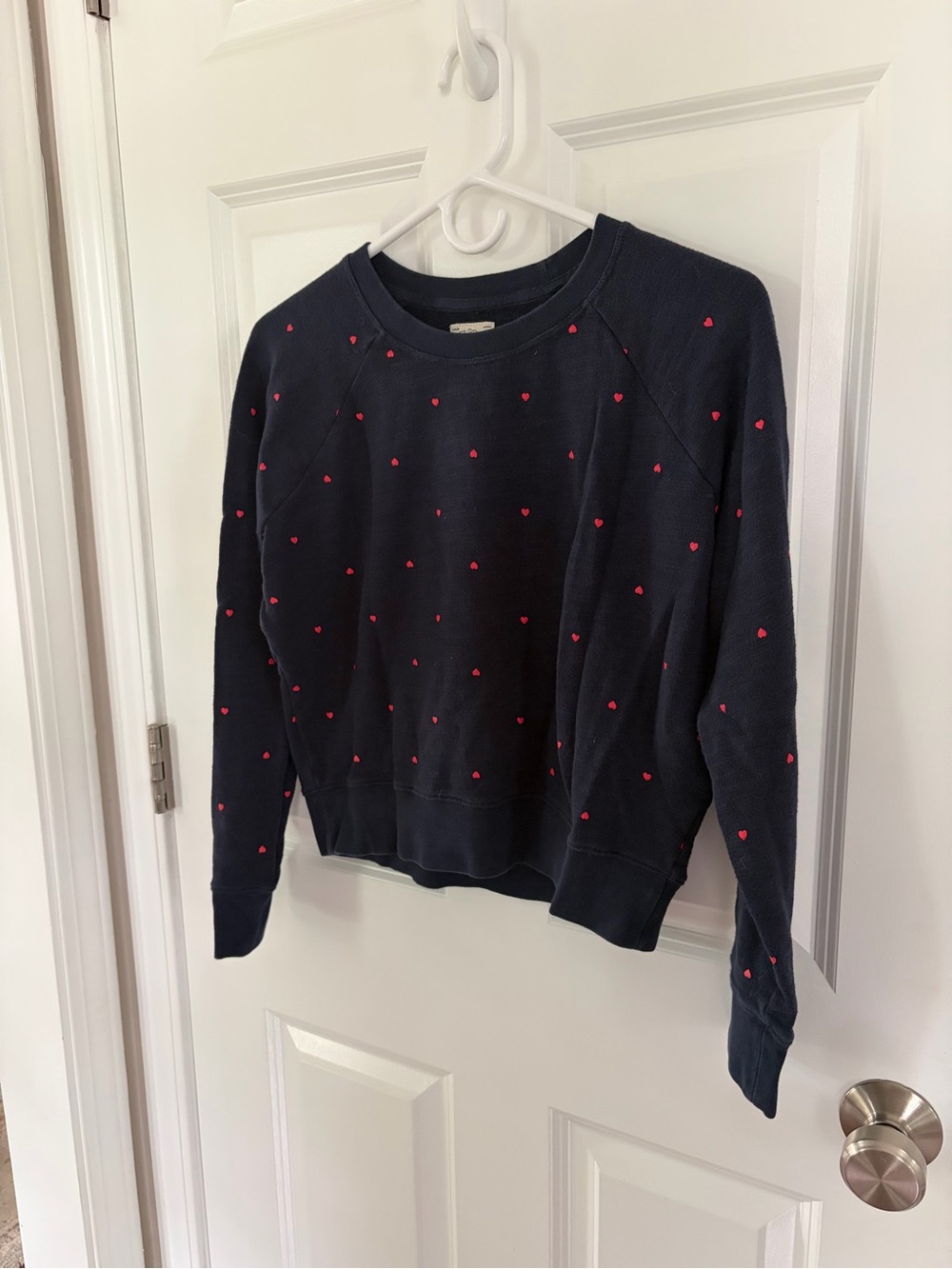 J. Crew Navy Sweatshirt with Pink Heart Dot Print